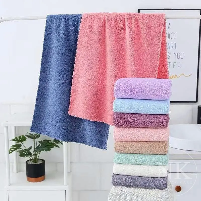 [ คละสี ] ผ้าเช็ดผมขนเป็ดสีพื้น ขนาด70*30cm  รุ่นขอบหยัก