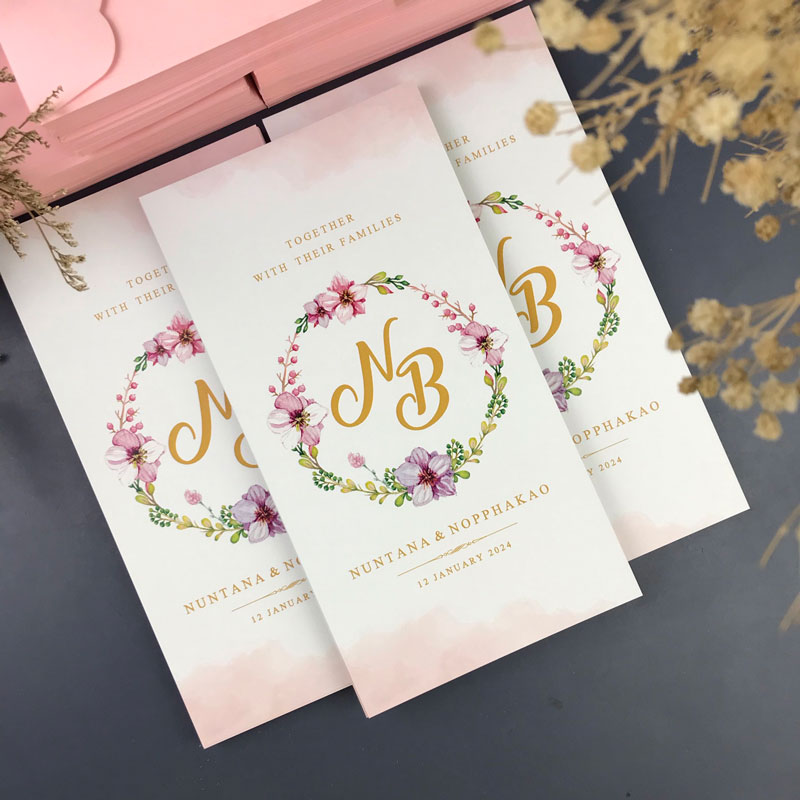 การ์ดแต่งงาน การ์ดงานแต่ง การ์ดแต่งงานมินิมอล การ์ดแต่งงาน สีชมพู พร้อม ซองการ์ดแต่งงาน