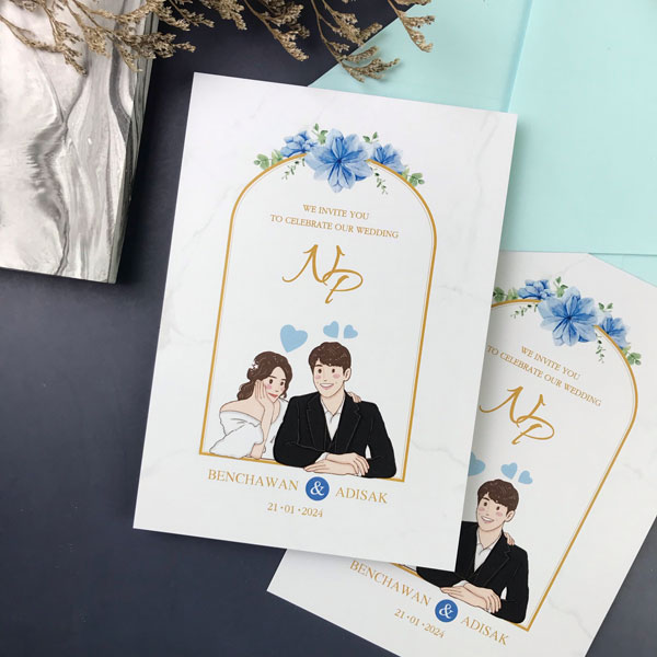 การ์ดแต่งงาน การ์ดงานแต่ง การ์ดแต่งงานมินิมอล การ์ดแต่งงาน สีฟ้า พร้อม ซองการ์ดแต่งงาน