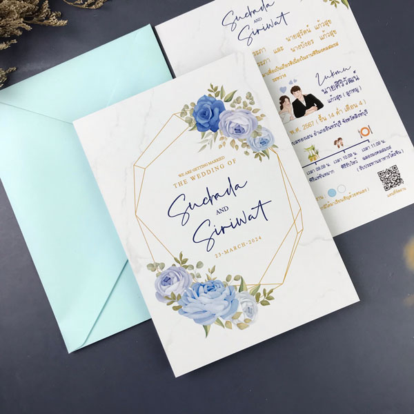 การ์ด แต่งงาน เรียบ หรู ดู แพง การ์ดแต่งงาน การ์ดงานแต่ง การ์ดแต่งงานมินิมอล การ์ดแต่งงาน สีน้ำเงิน