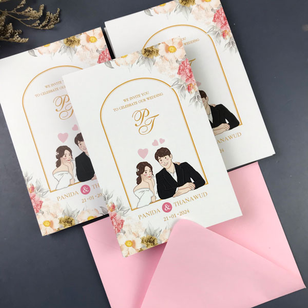 การ์ดแต่งงาน การ์ดงานแต่ง การ์ดแต่งงานมินิมอล การ์ดแต่งงาน สีชมพู พร้อม ซองการ์ดแต่งงาน