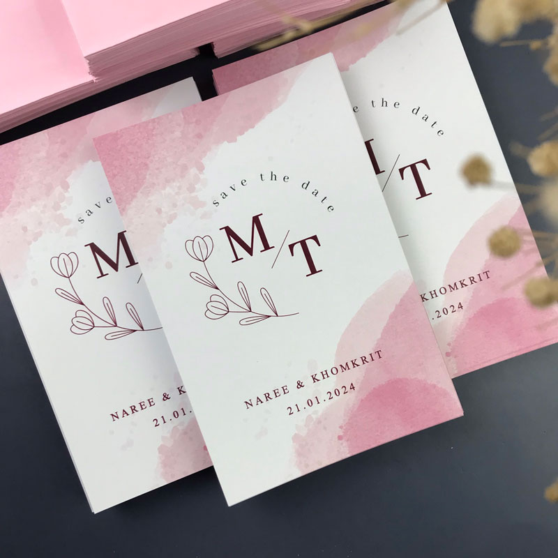 การ์ดแต่งงาน การ์ดงานแต่ง การ์ดแต่งงานมินิมอล การ์ด แต่งงาน สีชมพู พร้อม ซองการ์ดแต่งงาน