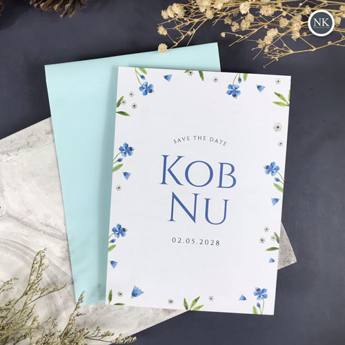 การ์ดแต่งงาน การ์ดงานแต่ง การ์ดแต่งงานมินิมอล การ์ดแต่งงาน สีฟ้า พร้อม ซองการ์ดแต่งงาน