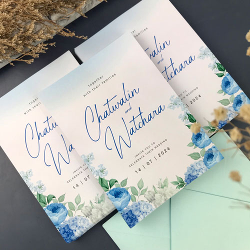 การ์ดแต่งงาน การ์ดงานแต่ง การ์ดแต่งงานมินิมอล การ์ดแต่งงาน สีฟ้า พร้อม ซองการ์ดแต่งงาน