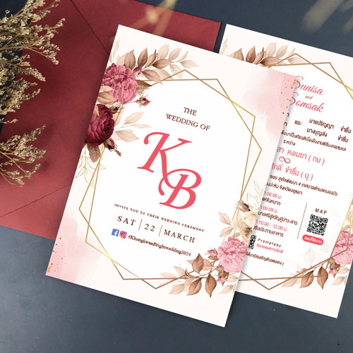 การ์ดแต่งงาน การ์ดงานแต่ง การ์ดแต่งงานมินิมอล การ์ดแต่งงาน สีแดง พร้อม ซองการ์ดแต่งงาน