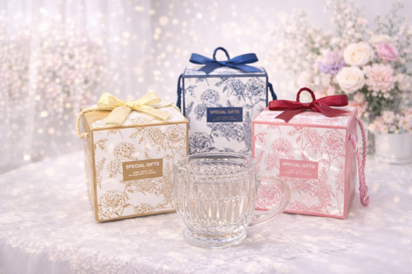 ของชำร่วยงานแต่งแก้ว แก้วเป๊กช็อต พร้อมกล่องและป้ายชื่อ