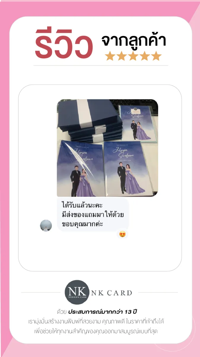 รีวิว การ์ดแต่งงานมินิมอล แบบเรียบหรู  สีน้ำเงินเนวี่ พร้อมซองแลกซื้อ จากลูกค้าจริง