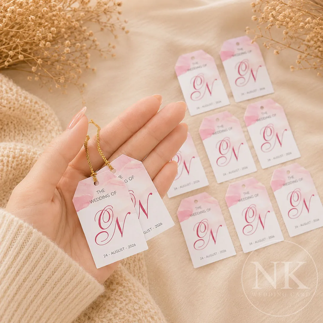 ป้ายห้อยของชำร่วยงานแต่ง สีชมพูมินิมอล | กระดาษ 230 แกรม เจาะรูฟรี